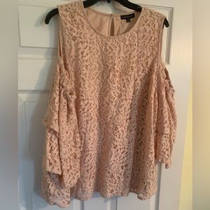 Champagne colored lace cold shoulder top, 22/24